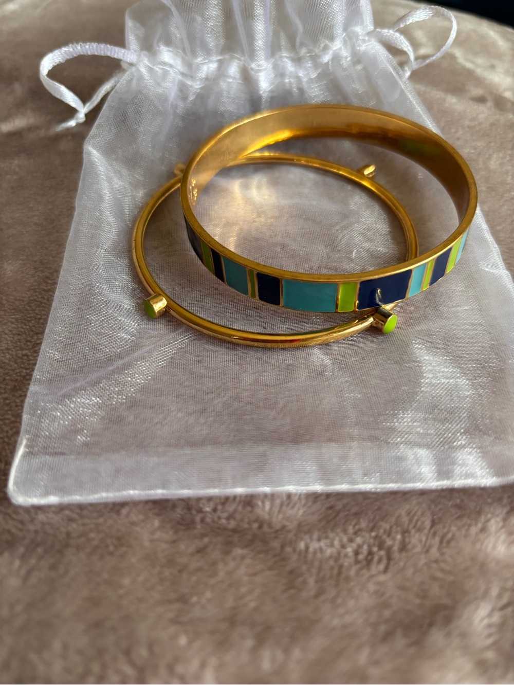 Gold Tone Enamel Multicolor Bangle Set - Women's Jewelry